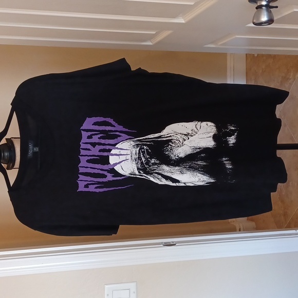 WIDOW Tops - UC 2x WIDOW black short sleeve tshirt with a NUN HEAD IN HAND "FU## ED" ON CHEST